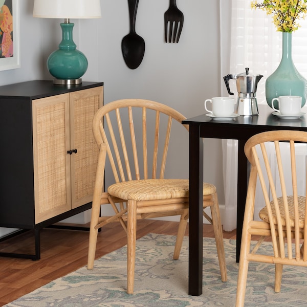 Baxton Studio Kobe MidCentury Modern Natural Brown Finished Wood and Rattan Dining Chair 224-12834-ZORO - main